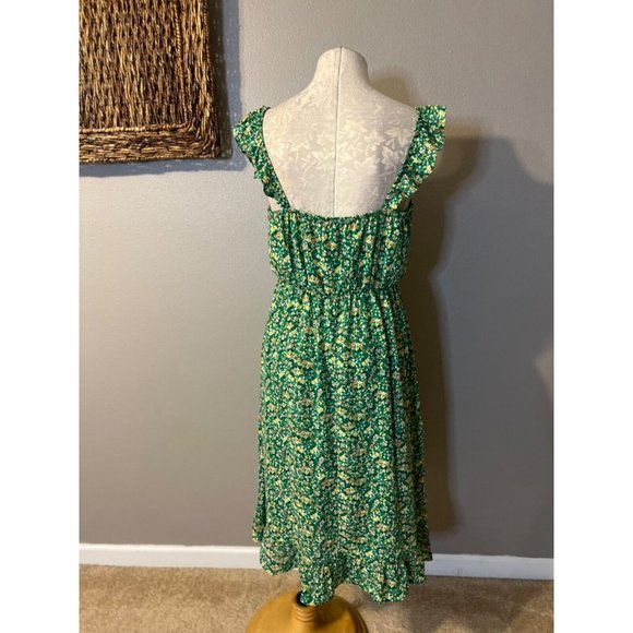 Jessica Simpson Dress L Large Green Floral Stretch Summer Washable - Picture 3 of 9
